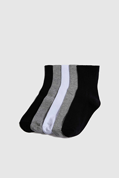 DeFacto F4715A8Gr2 Gray Boys' 5-Piece Cotton Long Socks