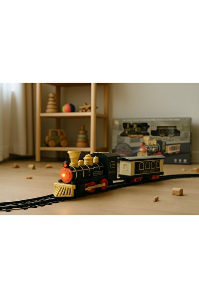 TOYFEST Retro Klasik Pilli Tren Seti Işıklı Sesli 17 Parça Raylı Elektrikli O...
