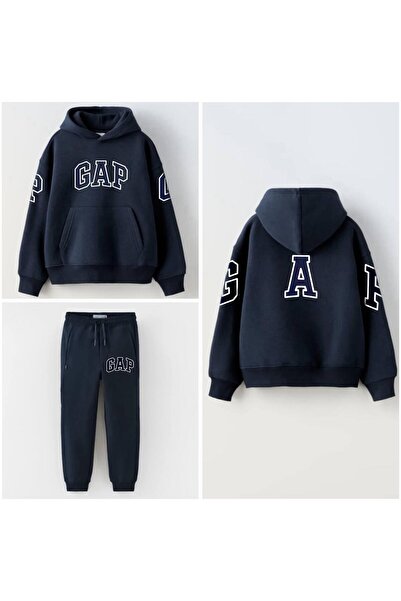 Karan Kids طقم علوي وسفلي للأطفال من الجنسين قصة فضفاضة بغطاء رأس باللون الأزرق الداكن