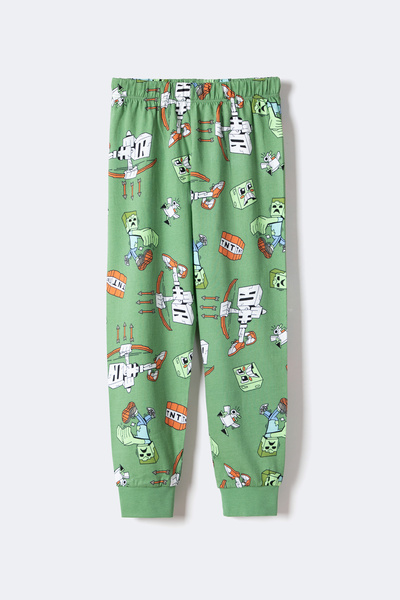 Krazber Boys' Block Monsters Patterned Long Sleeve Pajama Set – Green (3–12 Years)