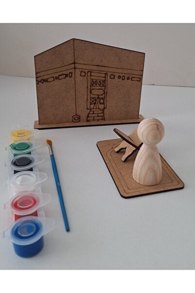 Ebrulisler Peg Bebek Namaz Kılıyorum 1 Ahşap Kabe 1 Seccade 1 Rahle 1 Peg Bebek 1 Fırça 1 Boya Aktivite Seti