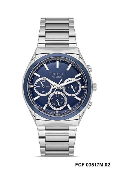 Ferrucci 42mm Functional Men's Wristwatch with Navy Dial Grey Color Adjustabl...