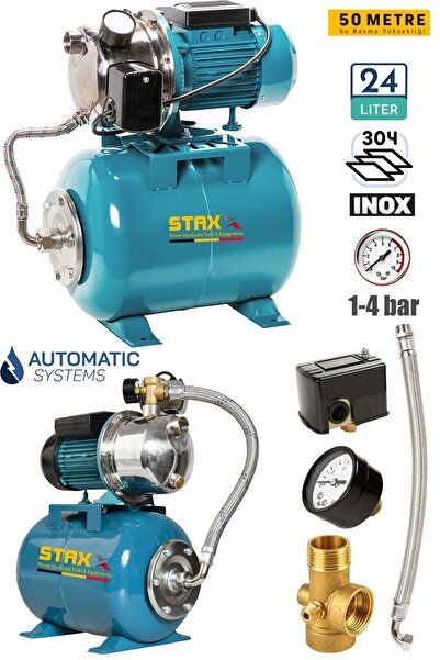 STAXX POWER Yüksek Basınçlı Ev Tipi Paket Hidrofor Tank Seti 3-4 Bar Paslanma...