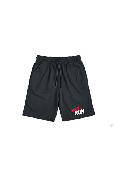 aytok tekstil Women Men Unisex Born to Run Printed Black Combed Cotton Shorts Relaxed Fit Pockets Elasticated Casual Sports Shorts