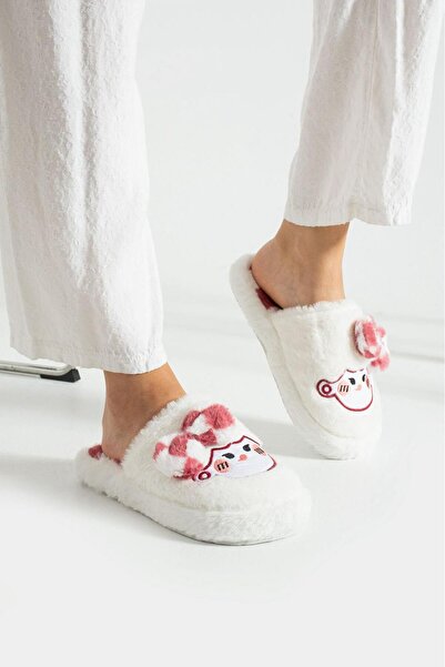 Legend Aksesuar Plush House Slippers Soft Soled Winter Comfortable Slippers with Bow Tie and Character Figures