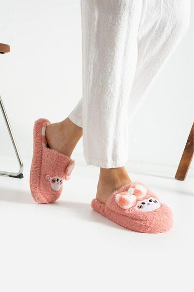 Legend Aksesuar Plush House Slippers Soft Soled Winter Comfortable Slippers with Bow Tie and Character Figures