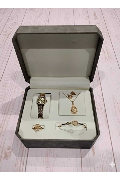 RAM طقم ساعة نسائي مع سوارة وسلسال وحلق وخاتم