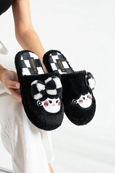 Legend Aksesuar Plush House Slippers Soft Soled Winter Comfortable Slippers with Bow Tie and Character Figures