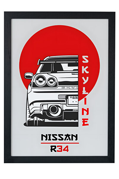 gxe.art Pictură cu poster cu cadru din lemn Nissan Skyline R34 – Legenda JDM
