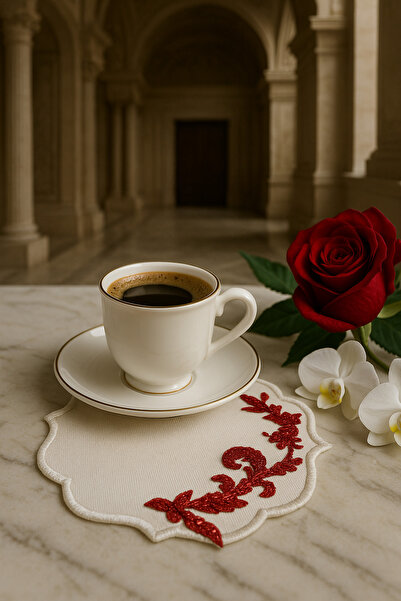 Durushe El Emeği Premium Kahve Sunum Altlığı – Nakışlı Şık Sunumluk,Hediyelik...