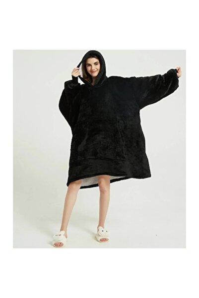 Welora Huggle Hoodie Blanket with Hood, Fluffy, Very Comfortable and Warm, One Size, Black