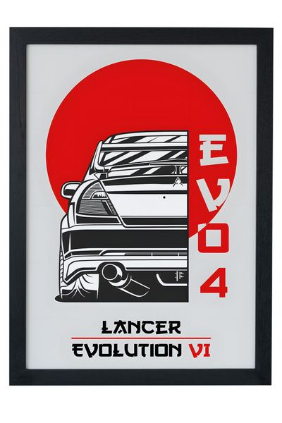 gxe.art Pictură cu poster cu cadru din lemn Mitsubishi Lancer EVO – Legenda r...