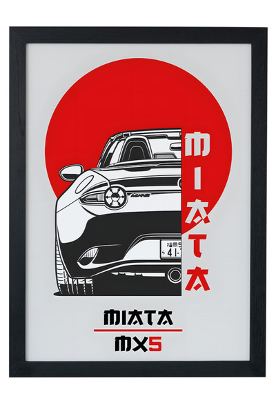 gxe.art Mazda MX-5 Miata drveni poster sa okvirom – Legenda rodstera
