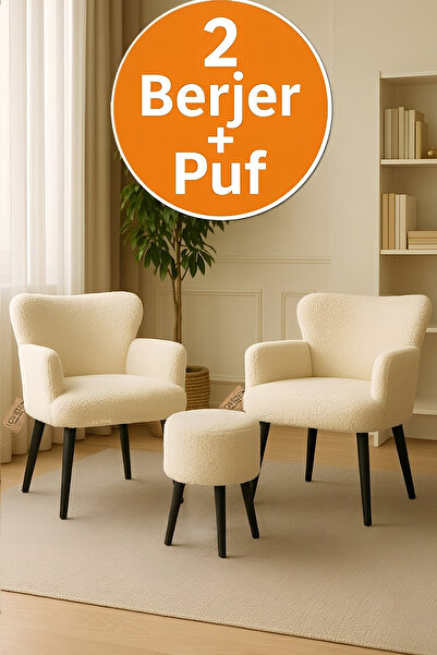 LOVİSSE HOME Pofuduk Teddy Berjer Ceviz Ayak Berjer Tekli Koltuk Ev, Ofis– Be...