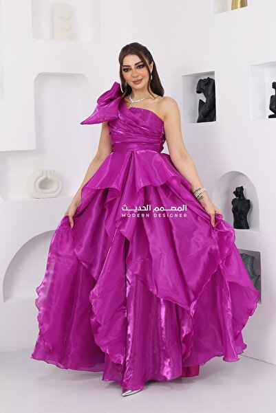 modern designer فستان سهرة بفونكة فخمة على الكتف