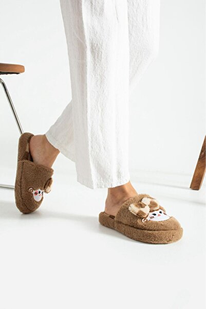 Legend Aksesuar Plush House Slippers Soft Soled Winter Comfortable Slippers with Bow Tie and Character Figures