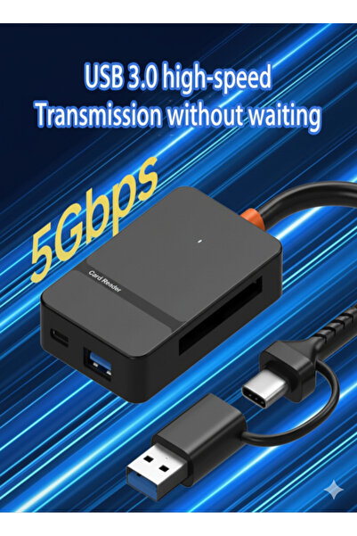 Generic Multi-Functional 8-in-1 USB-C & USB-A Card Reader, Supports SD/TF/CF/MS Cards and USB Flash Drives