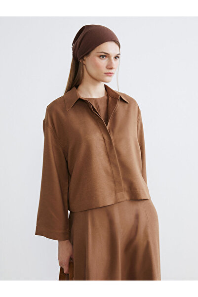 LC Waikiki Brown Oversized Women's Suede Look Shirt