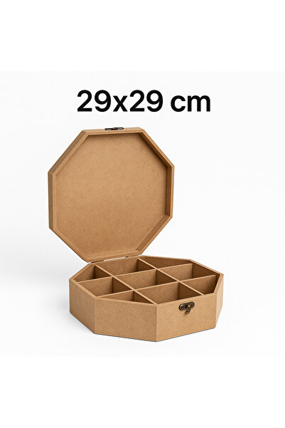 Eymen Hobi MDF Boyanabilir Ahşap 8 Bölmeli Sekizgen Kutu 29x29 cm – Çok Amaçl...