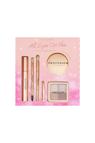 PROFUSION COSMETICS Makeup Set Mascara, Eyeshadow Palette, 2 Brushes, Tweezers, LED Mirror, Profusion, 6 Items