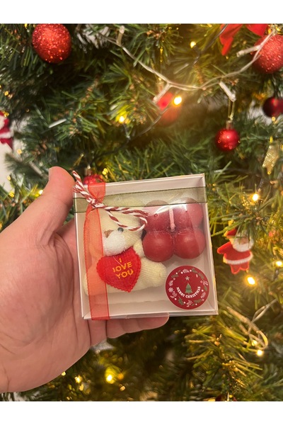 mihi hediyelik Yılbaşı temalı ayıcık ve bubble mum kutulu