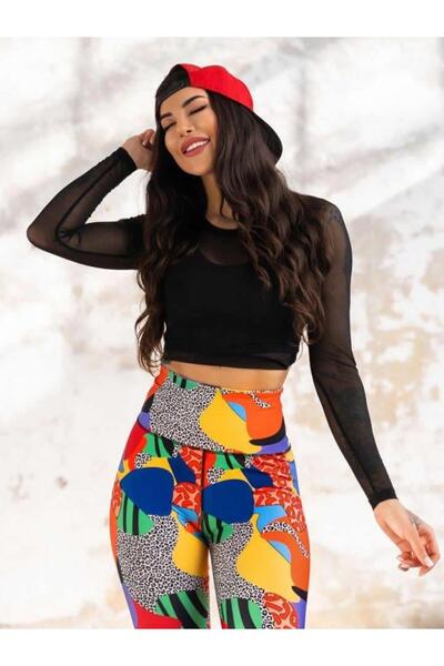 Bugasy Kadın Siyah Tül Transparan Tshirt