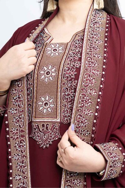 Zainah Luxury Chiffon Kaftan Jallabiya with Crystal Stone Embroidery | Elegant Evening Batwing Maxi Dress