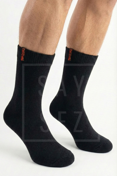 SAYSEZ 3 Pairs Thermal Men's Winter Socket Towel Thick Socks Stitch-Free Black Color Premium Cotton
