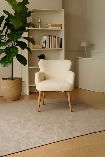 LOVİSSE HOME Pofuduk Teddy Berjer Ceviz Ayak Berjer Tekli Koltuk Ev, Ofis– Bekleme koltuğu