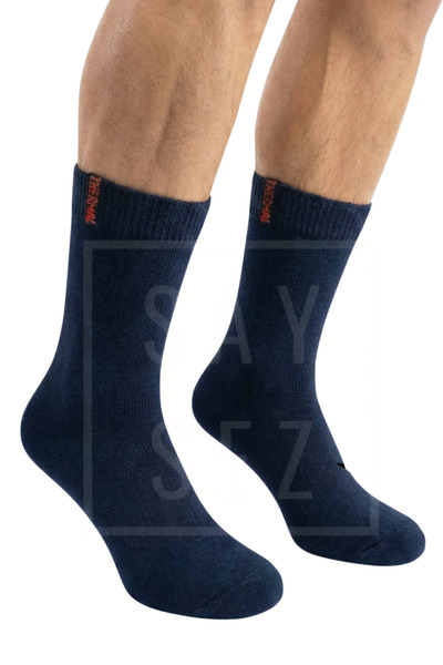 SAYSEZ 3 Pairs Thermal Men's Winter Socket Towel Thick Socks Stitch-Free Black-Navy Blue-Grey Color Premium Cotton