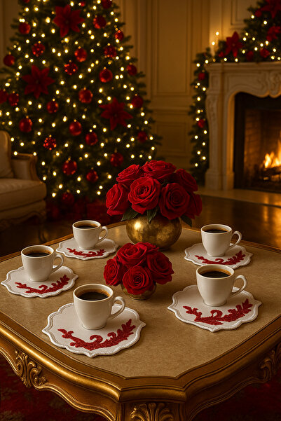 Durushe 2-Piece Handmade Premium Coffee Presentation Coaster – Embroidered Stylish Presentation Coaster, Special Product for Christmas Gifts