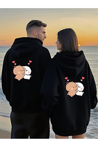 NEVERMIND سترة رومانسية للزوجين بنمط دمية دب لطيفة قصة فضفاضة بغطاء رأس طقم ه...