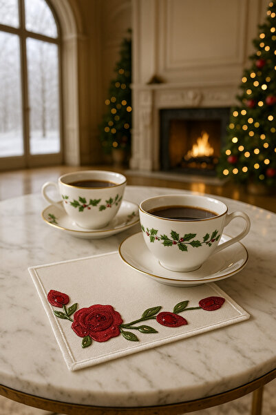 Durushe 2-Piece Handmade Premium Coffee Presentation Coaster – Embroidered Stylish Presentation Coaster, Special Product for Christmas Gifts