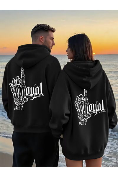 NEVERMIND Hanorac unisex cu glugă – Mână cu craniu cu imprimeu supradimension...