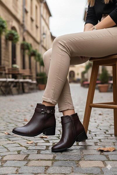 fort 1094 Comfortable Flexible Buckle Detailed Warm Lining 4 cm High Heel Wom...