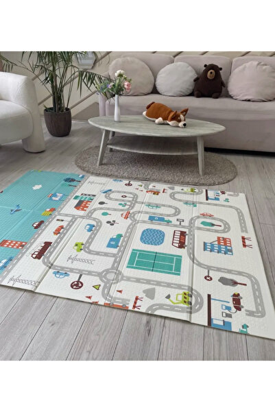 DELT Premium Katlanabilir Çift taraflı Oyun Matı Aslan-Trafik eğitici (150*200 CM)- ÇANTALI