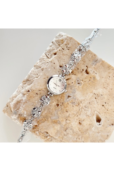 Vesce Atelier Flower Cord Silver Watch White