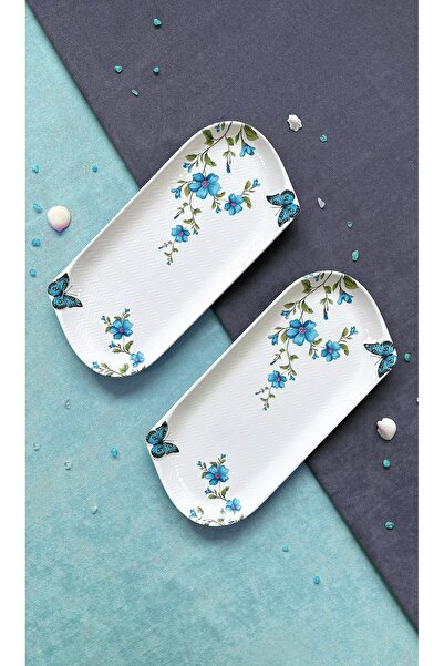 Erbaşlar Butterfly Blue 2 Piece Luxury Ceramic Chicken World Plate Set