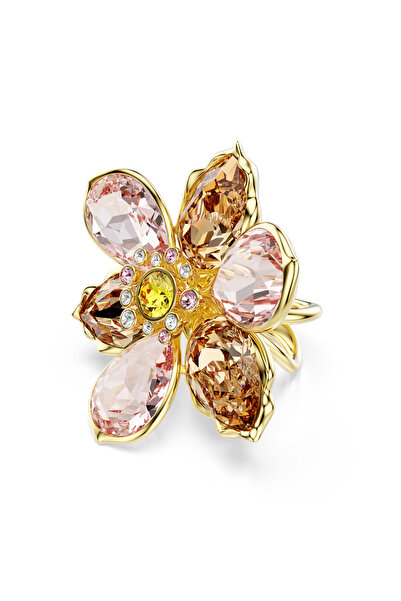 Swarovski Idyllia Motif Yüzük, Karışık kesimler, Çiçek, Altın rengi kaplama