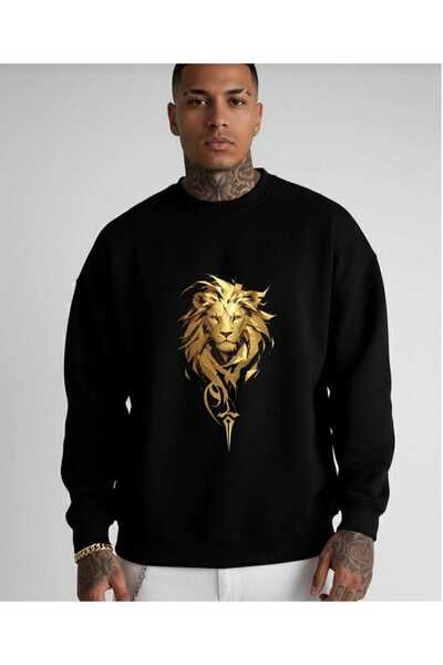 Hunors Sportswear & Company سويت شيرت ليون مطبوع موديل يونيسكس من القطن بغطاء...