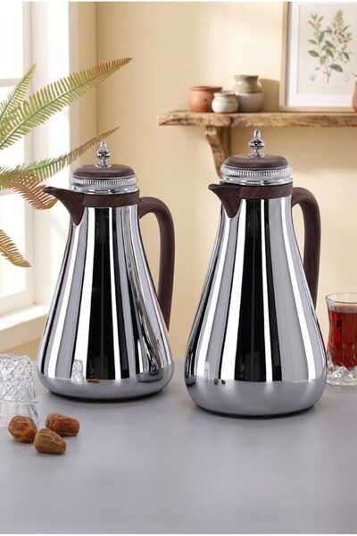 Generic ✨ Luxury 2-piece set – Steel with decorative touches | For tea and coffee (1 liter each) ✨
