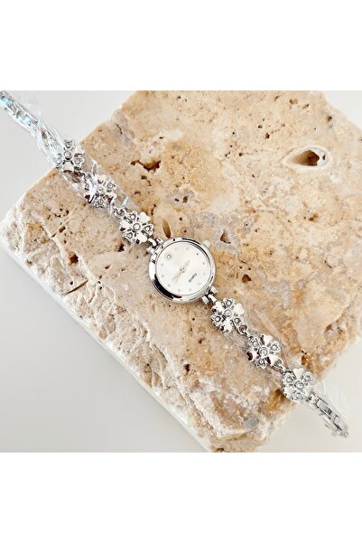 Vesce Atelier Flower Cord Silver Watch White