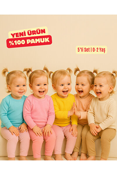 Vivolas طقم ملابس داخلية للأطفال بأكمام طويلة مصنوعة من القطن بنسبة 100% مكون من 5 قطع - للأولاد والبنات من عمر 0-6/6-12 شهرًا/12-18 شهرًا/18-24 شهرًا