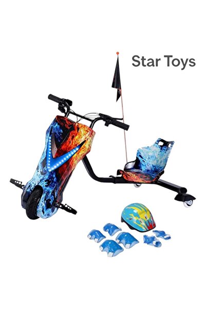STAR TOYS سكوتر دريفت كهربائي للأطفال بتصميم النار والثلج – إضاءة LED ومقعد مريح