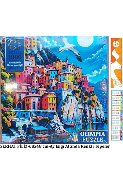 Olimpia Kutulu Puzzle 1000'lik 68x48 cm Colorful Hills Under Moonlight+Sezgis...