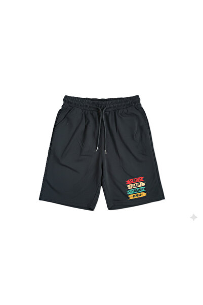aytok tekstil Women Men Unisex Eat Train Repeat Printed Black Combed Cotton Shorts Relaxed Fit Elasticated Casual Sports Shorts