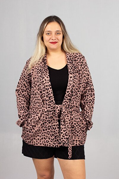 Truva XXL Plus Size Leopard Print Diver Fabric Jacket – Stylish & Comfortable