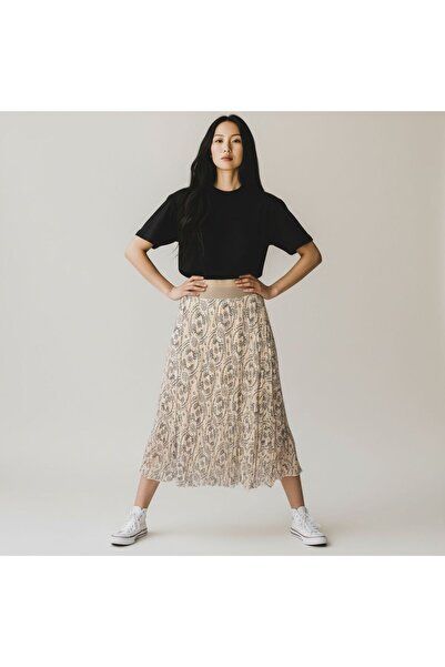 GÖMLEK GALERİSİ Pleated Wrinkled Cotton Woven Skirt (38-48)