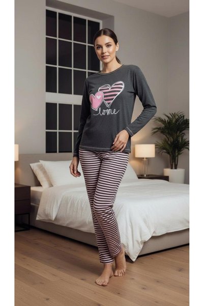TrendModessa بيجامة نسائية قطنية بنقشة قلوب