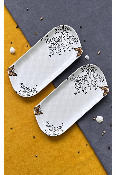 Erbaşlar Butterfly Brown 2 Piece Luxury Ceramic Chicken World Plate Set